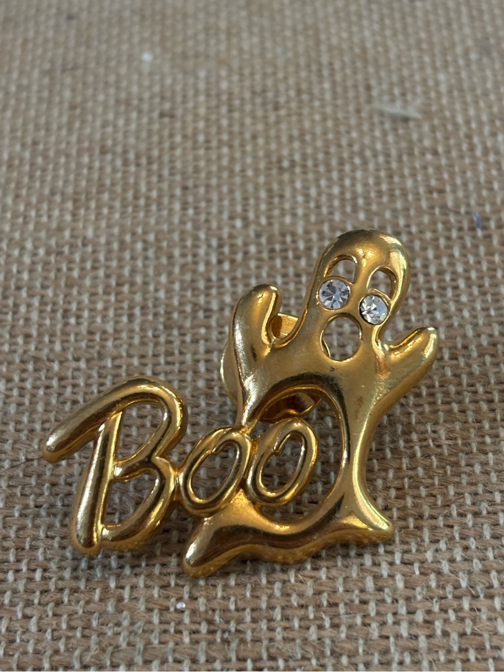 Vtg 1991 Avon Halloween Gleeful Boo Ghost Pin Brooch Gold Tone Rhinestone